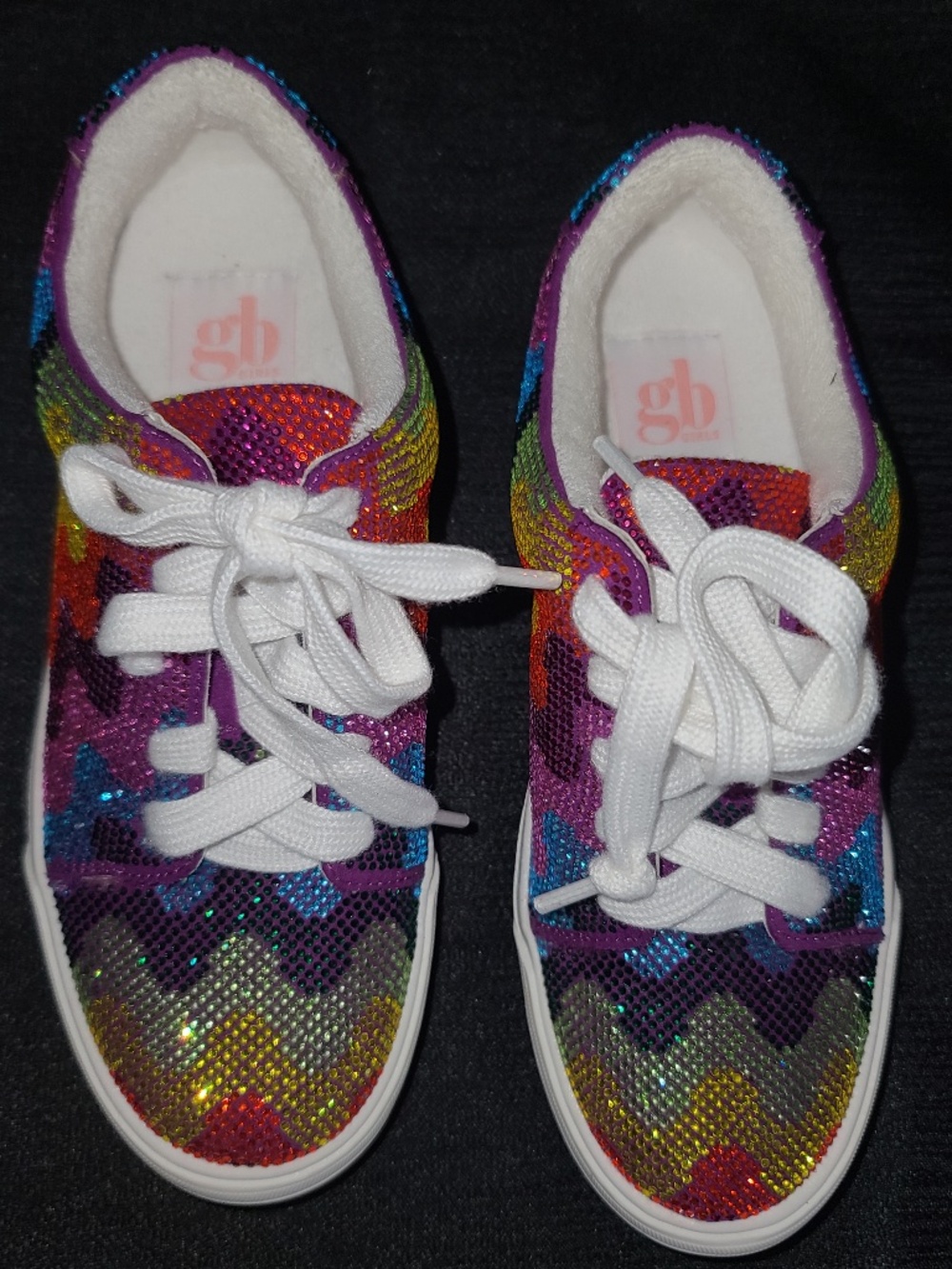 GB Girls' Zoey Rhinestone Sneakers, chevron-patterned, multi-color size 4M